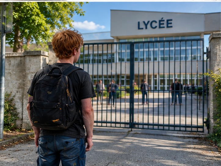 Cenzo devant son lycée